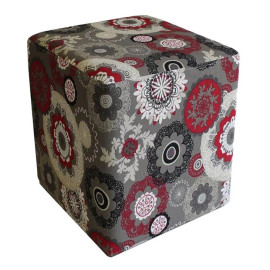 Puff decorativo dado quadrado estampado floral vermelho d32  rossi 