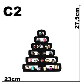 Expositor para anel grande tipo piramide em veludo preto C2