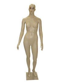 Manequim feminino braos retos em plstico rosto face bege