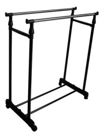 Arara Dupla Ao Inox Cabideiro Sapateira Ajustvel Rodinha Cor Preto 
