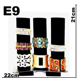 Expositor para pulseira tubo triplo sem base vertical em veludo preto E9
