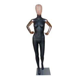 Manequim preto Feminino braos pose mos na cintura cabea aramado