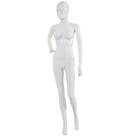 Manequim feminino brilhante brao com mo na cintura e pernas retas corpo pose branco